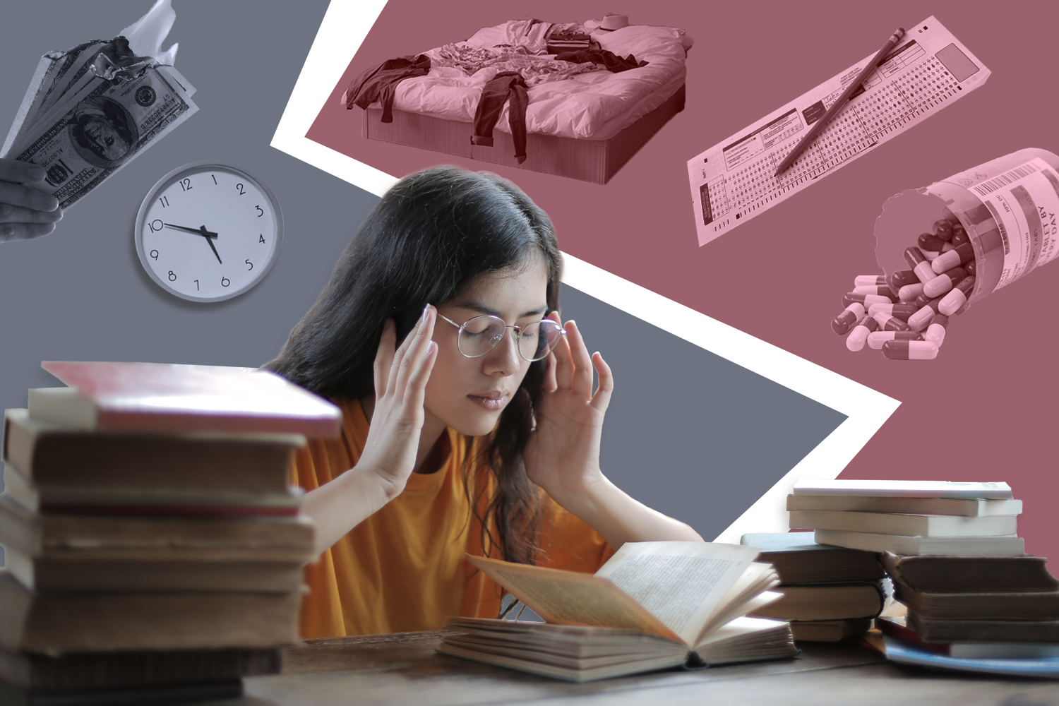 photo illustration of a stressed out student